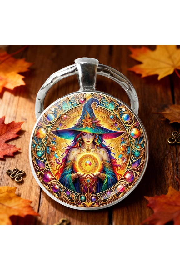 Halloween Car Keychain Pendant, Witch Alloy Metal, for Key Bag Hanging Decor, Lightweight Portable Gift