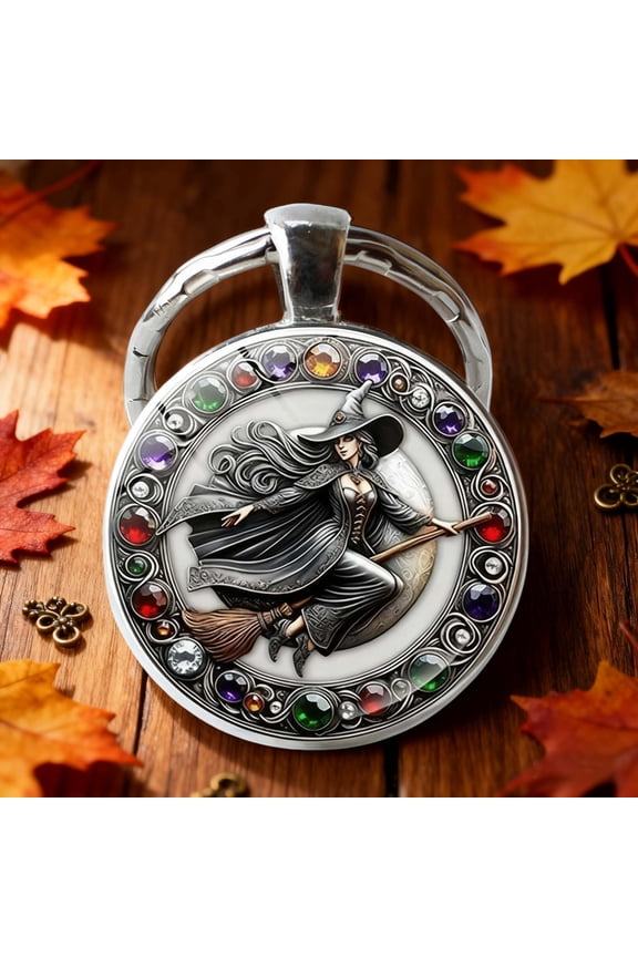 Halloween Car Keychain Pendant, Witch Alloy Metal, for Key Bag Hanging Decor, Lightweight Portable Gift