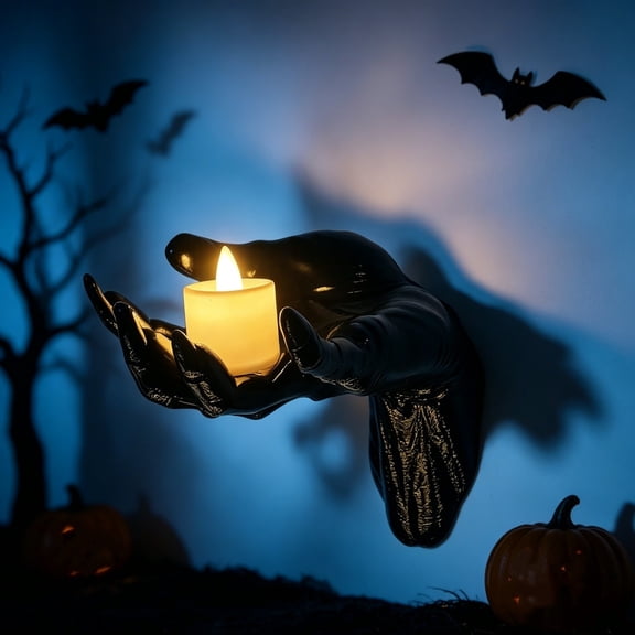 Halloween Creepy Devil Hand Wall Sconce with LED Candle Gothic Floating Witch, 7.4x6.2in Plastic Devil Hand Candle Holder for Haunted House Home Decor