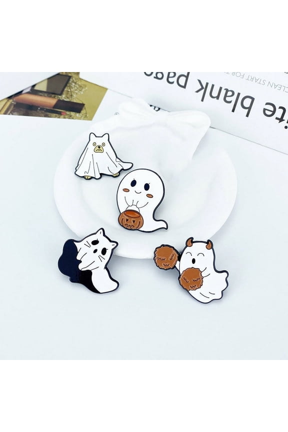 Halloween Cute Ghost Pumpkin Lantern Shaped Paint Alloy Brooch Clothes Bag Badge, Alloy Ghost Pumpkin Brooch for Halloween Costume Bag Decoration