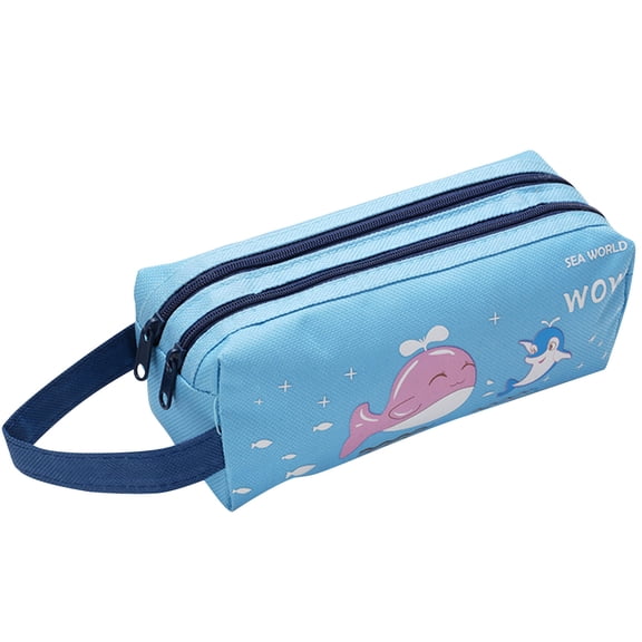 TechToyHub Happy Little Bear Pencil Case, Double Zipper Pen Pouch, Portable Canvas Stationery Bag with Wrist Strap, Cute Rainbow Bear Design, Large Capacity office Organizer for Pens, Markers