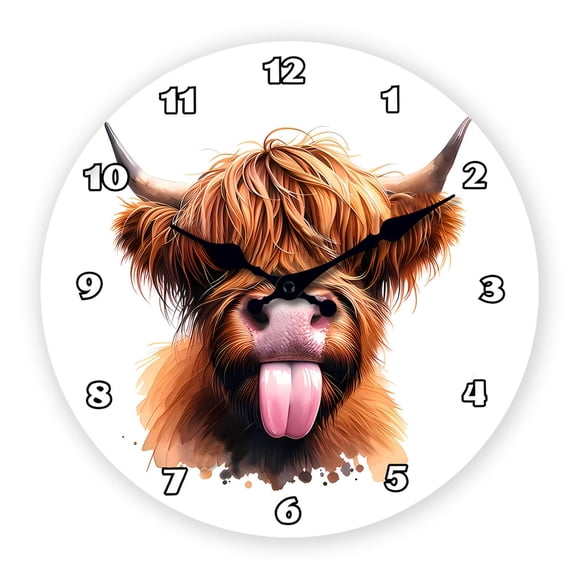 TechToyHub Highland Cow Wooden Wall Clock 12 Inch Silent Decorative Clock for Living Room Farmhouse Rustic Decor, Battery Operated No Ticking, Special Farm Gift for Western Home