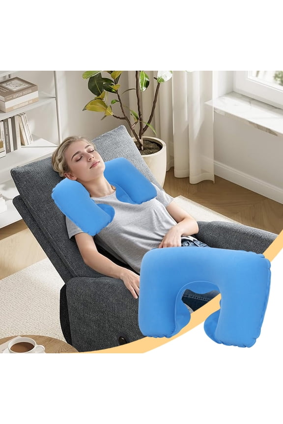 Inflatable U Shaped Neck Pillow 13.4 x 9.1 x 4.3 in PVC Flocked Soft Velour Cover Ergonomic Cervical Support Portable Lightweight Inflatable Cushion Perfect for Airplane Train Travel