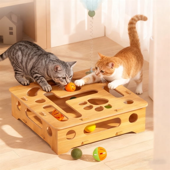TechToyHub Interactive Pet Box Interactive Digging Construction Scene, 11.8 x 11.8 x 3.0 in Indoor Pet Puzzle Game with Random Color Balls, Mental Stimulation Physical Exercise Toy