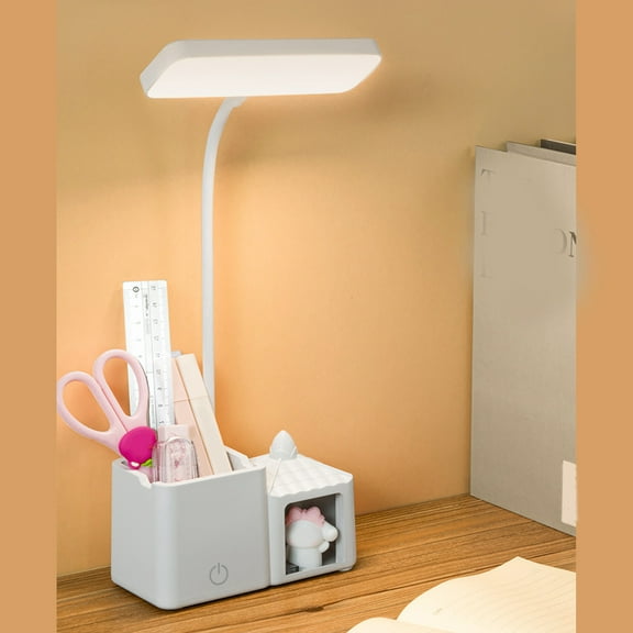TechToyHub LED Desk Lamp with Pen Holder, USB Rechargeable Book Light for Study, 3 Modes Eye Caring Lamp with Phone Stand, Flexible Gooseneck