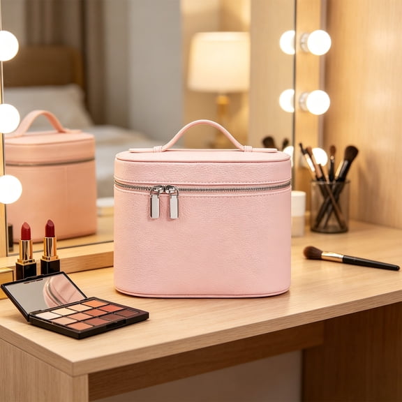 TechToyHub Leather Handheld Makeup Case, Portable Cosmetic Organizer with Detachable Compartments, for Travel and Home, Hard Shell with 8.5 x 6.3 x 6.7 in Size