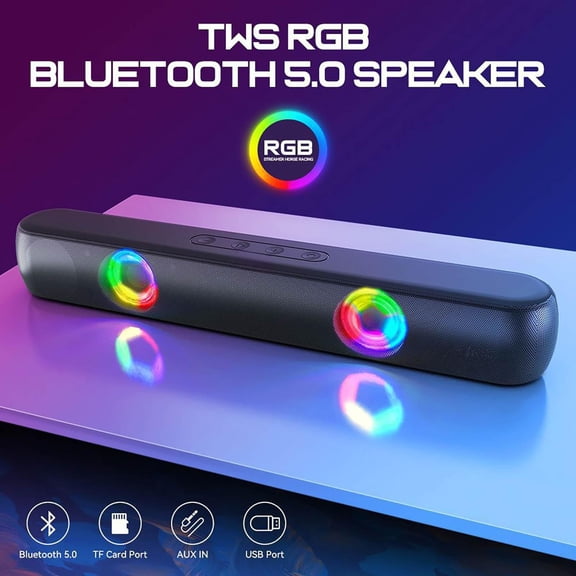 TechToyHub Long Strip RGB Bluetooth Speaker Stereo Soundbar for Gaming and Home Use, 7 RGB Modes, Type-C Port, Immersive Audio for Computer Desktop Monitor, Wireless Speaker