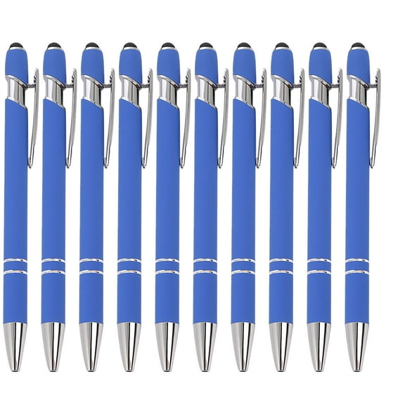 TechToyHub Metal Click Pen with Touchscreen Stylus, 0.5mm Tip for Smooth Writing, 1.5g Ink for Long Life, Retractable Design for Office and Business, 10 Pieces