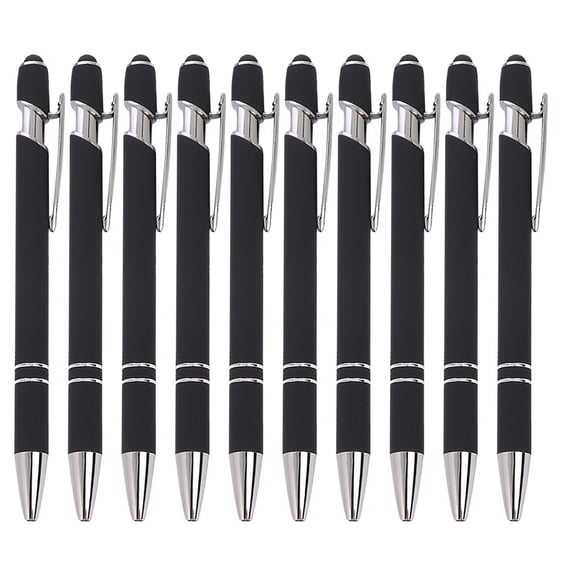 TechToyHub Metal Click Pen with Touchscreen Stylus, 0.5mm Tip for Smooth Writing, 1.5g Ink for Long Life, Retractable Design for Office and Business, 10 Pieces