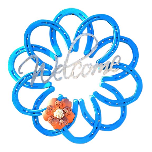 Metal Horseshoe Wreath for Valentine Day Christmas or Wedding Decoration Recycled Metal Craft with Heart and Flower Design for Outdoor Courtyard Gate
