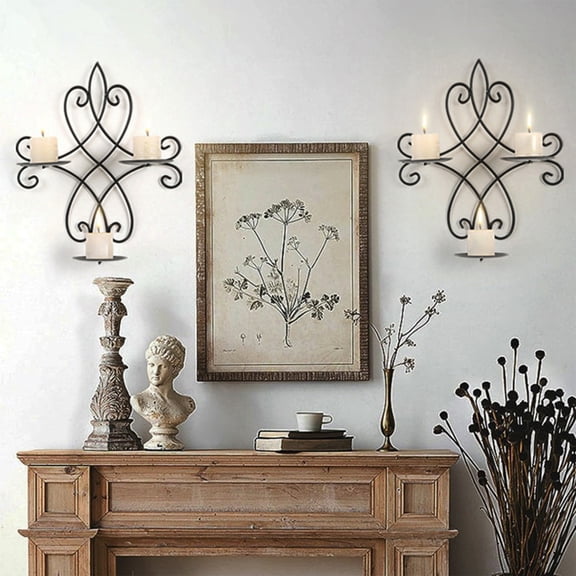 TechToyHub Metal Wall Candle Sconce, Black Iron Material, 3-Tier & Classic Scroll Design, for Living Room Bedroom Wall Decor