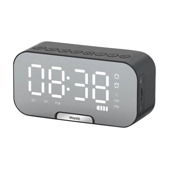 TechToyHub Multi-Function Bluetooth Speaker, 5.2 x 2.7 x 1.8 in Mirror Audio Alarm Clock with HIFI Lossless Sound Quality, 3-Gear Brightness Adjustment, Real Temperature Display, Built-In FM Radio