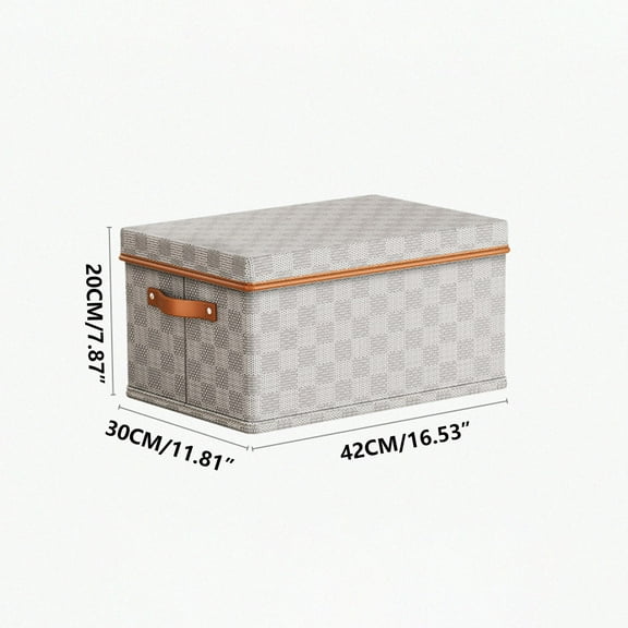 TechToyHub Non-Woven Checkerboard Storage Box, with Cover, 43x30x20cm, Breathable, Stackable, for Clothes Toys Home Organizing Box