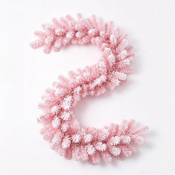 Pink Flocked Christmas Garland,8.9FT PVC Simulation Rattan,Soft and Bendable Design,for Party Wedding and Home Decor,Indoor Display
