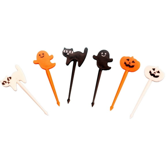 TechToyHub Plastic Cake Picks 1 Box, Pumpkin Ghost Bat Toothpick, for Halloween Cupcake Fruit, Party Supplies Decoration