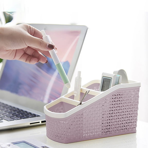 TechToyHub Plastic Desktop Storage Caddy, 4 Compartment Organizer Basket, for Cotton Swabs and Makeup Brushes, Hollow Out with 7.9 x 4.3 x 3.7 in Size