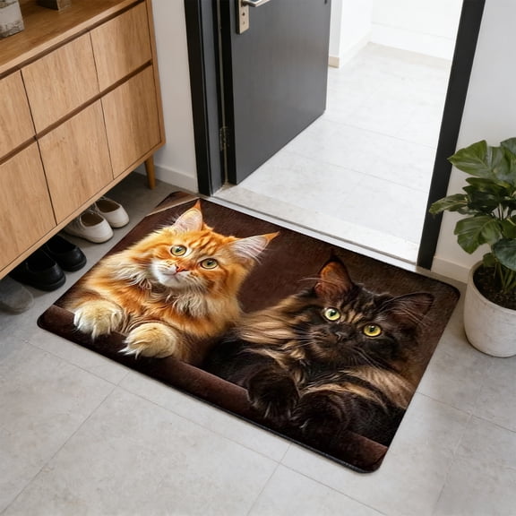 TechToyHub Polyester Cute Cat Face Floor Mat for Bedroom Porch Hallway or Dorm Home Decoration Non-Slip Absorbent Door Mat 23.6x15.7 in