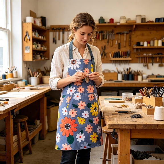 TechToyHub Polyester Waterproof Adjustable Floral Kitchen Apron with Pockets for Women Adult Cooking Baking BBQ Gardening 27.6 x 25.6 in Oil Proof for Server Waitress Work Restaurant