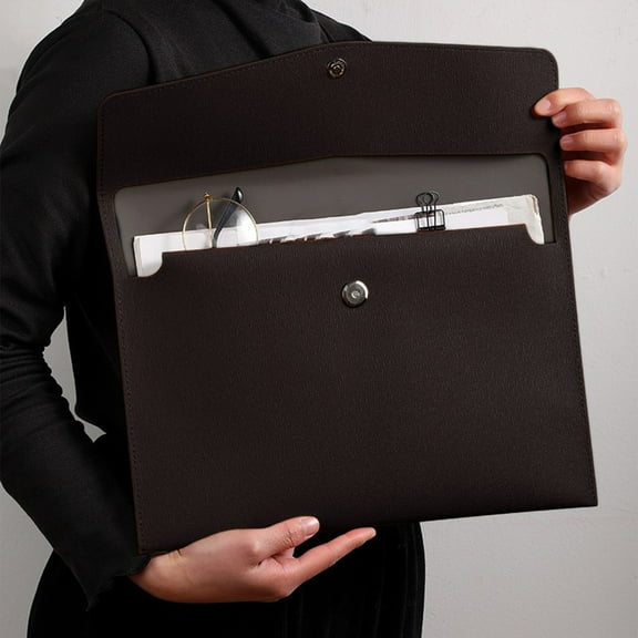 TechToyHub Premium PU Leather Document Folder, A4 File Envelope Portfolio with Snap Closure, Waterproof Business Organizer for office, Conference, Meeting, Resume, Presentation, Legal Documents