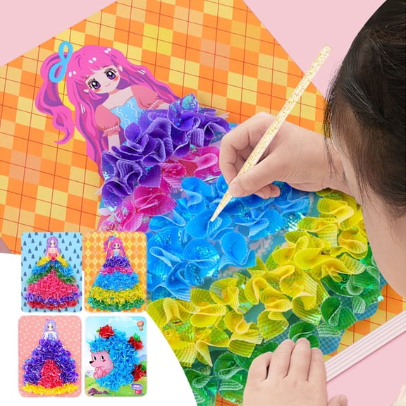 Princess Dress Up Poke Art Set, 4 Packs, Plastic & Paper Material, for Kids DIY Activity Birthday Gift