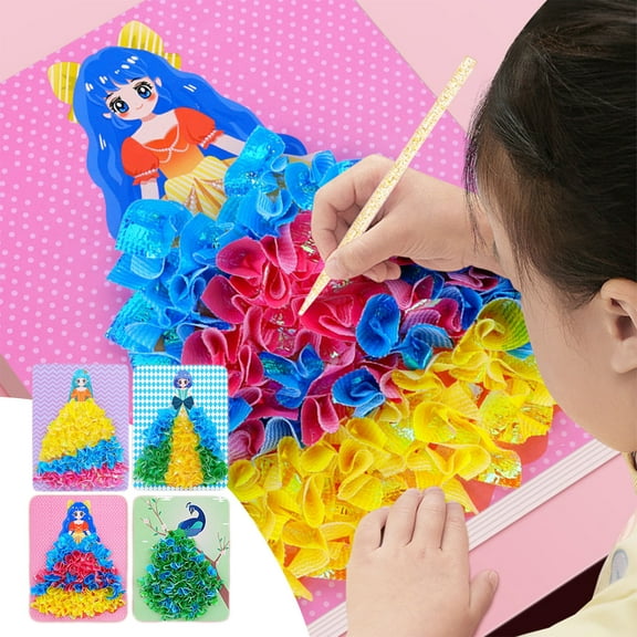 Princess Dress Up Poke Art Set, 4 Packs, Plastic & Paper Material, for Kids DIY Activity Birthday Gift