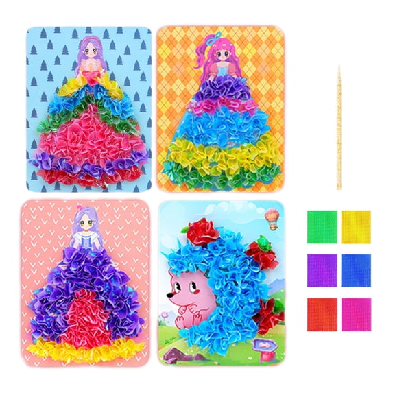 Princess Dress Up Poke Art Set, 4 Packs, Plastic & Paper Material, for Kids DIY Activity Birthday Gift