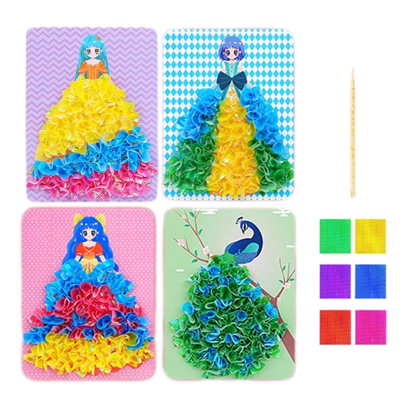 Princess Dress Up Poke Art Set, 4 Packs, Plastic & Paper Material, for Kids DIY Activity Birthday Gift