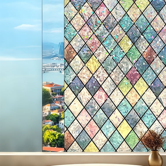 TechToyHub Rainbow Prism Privacy Window Film, Static Cling Stained Glass Vinyl for Home Bathroom office, Sun Blocking and Heat Reduction, Easy to Install and Removable, 19.7x39.4in