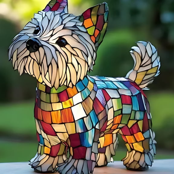 TechToyHub Rainbow Pup Lamp, Stained Glass Dog Table Lamp with Resin Design, USB Powered LED Night Light for Dog Lovers, 6.7x6.7in