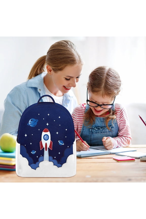 Rainbow & Space Rocket Backpack, Cute Cartoon Daypack for Travel, Casual Lightweight Shoulder Bag with Zipper Pockets, Fashionable Waterproof Backpack for Daily Use, Outdoor Hiking