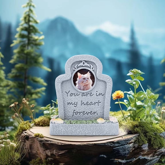 Resin Pet Tombstone, Memorial for Garden, Weatherproof with Photo Slot, 1 Pack for Dog and Cat Grave Marker