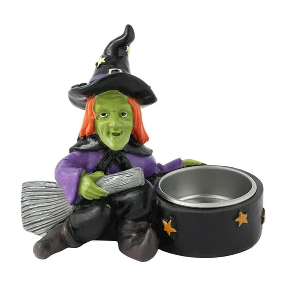 TechToyHub Resin Witch Skeleton Candle Ornament, Halloween Tabletop Decor, for Party, Spooky Crafts