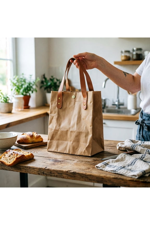 Reusable Washable Paper Tote Bag, Grocery Shopping Handbag, for Kitchen Market and Travel, Durable with 10.2 x 7.9 x 4.7 in Size