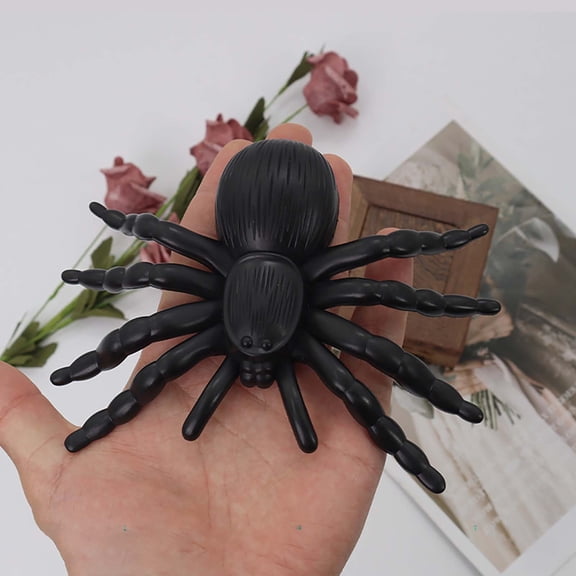 TechToyHub Simulation Black Spider Toy 4.3x5.5in, Realistic Insect for Halloween Prank, Plastic Model for Scene Layout, Lightweight Spooky Decor