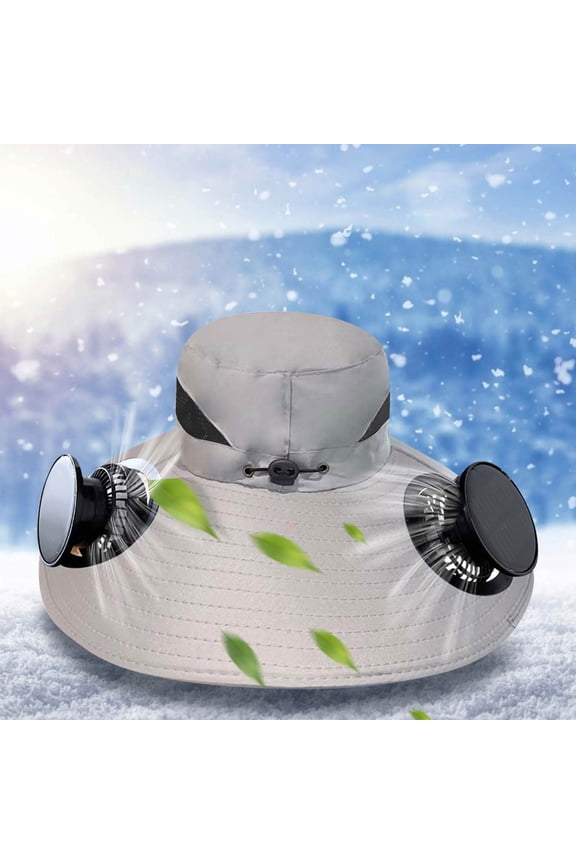 Solar Fan Hat Summer Fisherman Hat for Men, Solar USB Dual Charging Strong Wind Cooling Cap, UV Sun Protection Breathable Mesh Design, Lightweight Comfortable Fit for Outdoor Camping