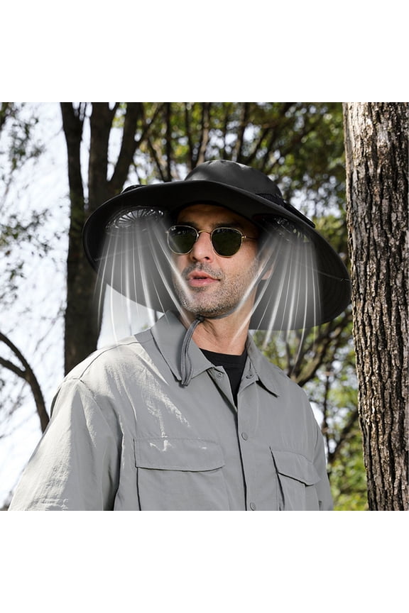 Solar Fan Hat Summer Fisherman Hat for Men, Solar USB Dual Charging Strong Wind Cooling Cap, UV Sun Protection Breathable Mesh Design, Lightweight Comfortable Fit for Outdoor Camping