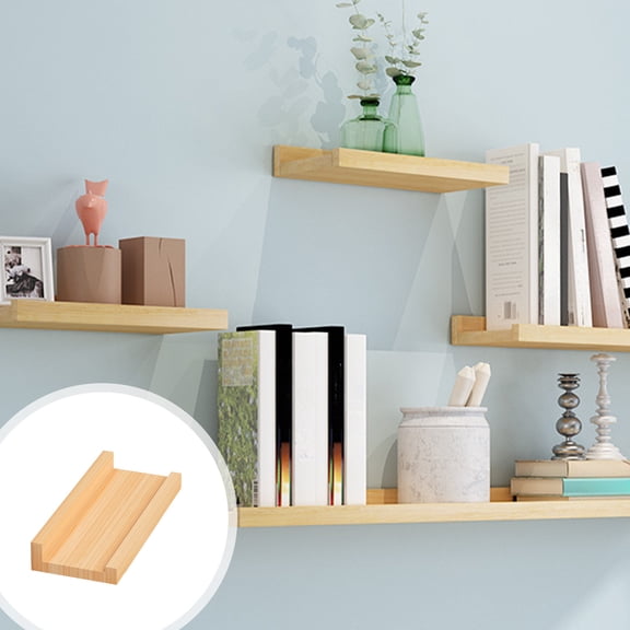 TechToyHub Solid Wood Wall Shelves, Load-Bearing Display Storage Rack with Baffle, No Nail Glue or Drill Installation for Living Room, Bedroom, and office