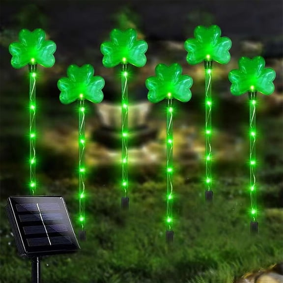 TechToyHub St.Patricks Day Solar Lights,5 in 1 Four Leaf Clover Outdoor String Lights IP55 Waterproof for Garden Party Decor,Solar Powered Automatic Green Lights