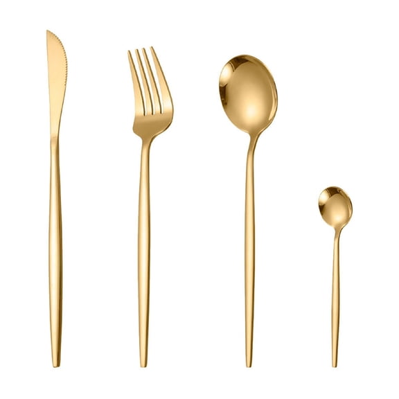 TechToyHub Stainless Steel Cutlery Set 4-Piece Gold Flatware Set Western Steak Knife fork Spoon Heavy Duty Mirror Finish Utensils Dishwasher Safe Silverware for Home Hotel Daily Dining Elegant