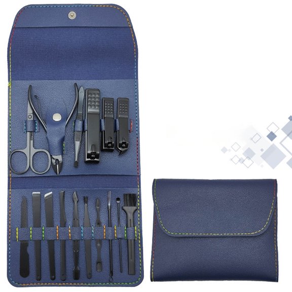 TechToyHub Stainless Steel Nail Clipper Set 16 Pcs Manicure Tool Kit with Folding Leather Case Portable for Travel