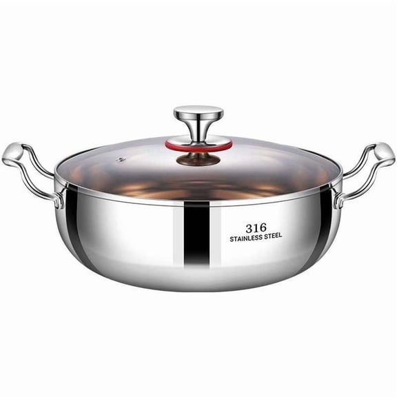 TechToyHub Stainless Steel Soup Pot with Clear Glass Lid, 12.6 in Diameter Large Capacity Hot Pot, Extra Thick Food Grade Stainless Steel Cookware with Ergonomic Handle, Fast Heat Conduction