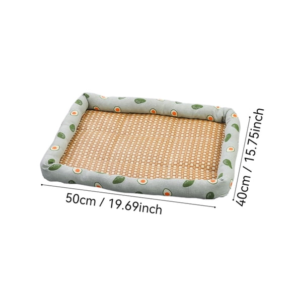 TechToyHub Summer Cooling Mat for Dogs and Cats, Self Cooling Straw and Canvas Bed, Portable and Foldable for Indoor Outdoor Travel, Removable and Washable Cover, Size M 19.7x15.7 in