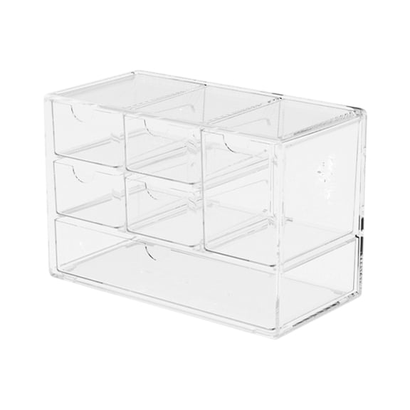 TechToyHub Transparent Acrylic Desktop Storage Box, Six Grids Drawer Organizer, for Girl's Hair Accessories and Makeup, Stackable with 7.1 x 4.7 x 3.5 in Size