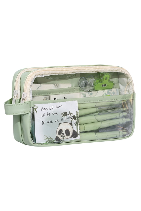 Transparent Pencil Case, Large Capacity Double Layer Pencil Pouch, Waterproof Clear Makeup Bag, Portable Travel Cosmetic Organizer with Zipper, Multi-Functional Stationery Storage Bag