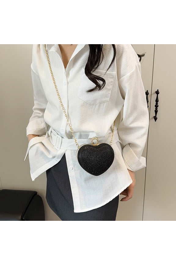 Trendy Heart Shaped Evening Bag, Beaded Chain Handbag with Compact Design, Fashionable Party Clutch for Wedding, Prom, and Night Out