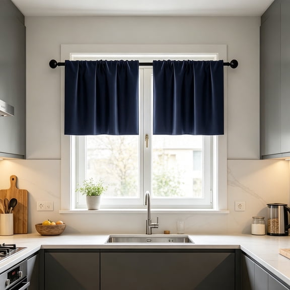 TechToyHub Two Sided Non Glossy Half Curtain, Waterproof Sunshade for Door Kitchen Sink, Light Filtering for Privacy, Easy Install with Pole Pocket, 16.0x34.0in, 2 Panels