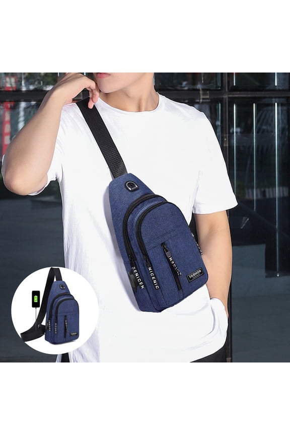 USB Charging Chest Bag, Polyester Men's Waist Bag with Built-In Charging Port & Multiple Compartments, Crossbody Messenger for Travel & Hiking, Hands-Free for Commuting & Outdoor