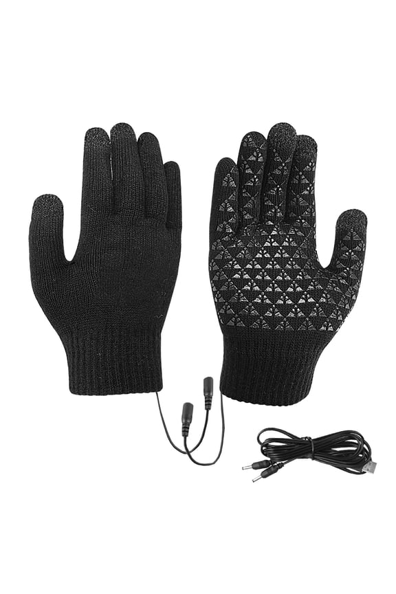 USB Heated Warm Gloves for Typing Gaming Winter Thickened Heating Full Finger Knitted with Touchscreen for Office Home Travel Polyester 7.9x3.1x0.4in