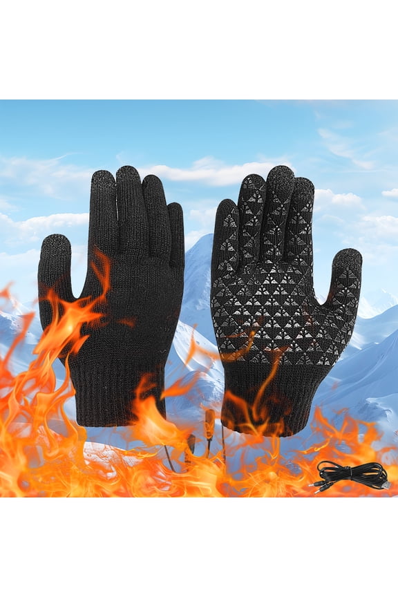 USB Heated Warm Gloves for Typing Gaming Winter Thickened Heating Full Finger Knitted with Touchscreen for Office Home Travel Polyester 7.9x3.1x0.4in