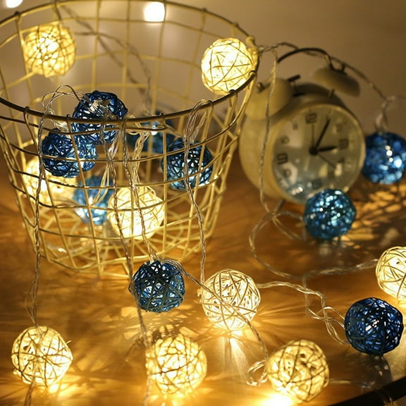 TechToyHub USB Powered LED Rattan Ball String Lights, 118.1in, 20 Lights, for Christmas Bedroom, Woven Round Ball, Decorative